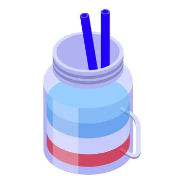 Drinking jar with two blue straws and water inside isometric view Stock Illustration
