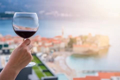 Drinking red wine in Budva Stock Photos