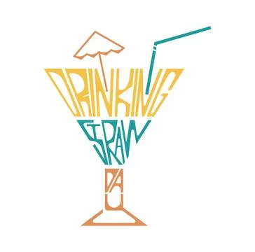 Drinking Straw Day hand drawn lettering. January background words are inscr.. Stock Illustration