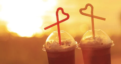 Drinking Straws ,Drinking Straws that are symbolic, heart-shaped, r Stock Footage 117454398