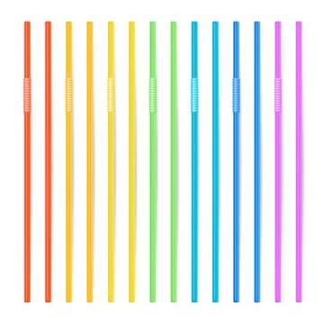 Drinking Straws Vector. Set Of 3D Striped Icon Isolated In White Background Stock Illustration