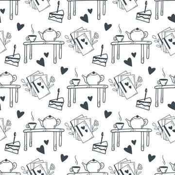Drinking tea and reading books seamless pattern vector graphics Stock Illustration