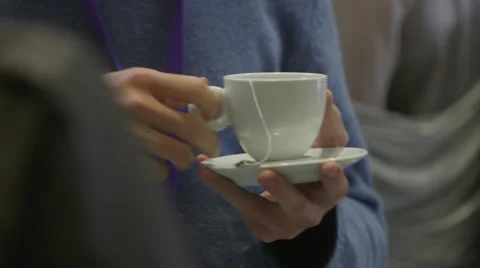 Drinking tea and shaking hands at a business networking event Stock Footage 64566006