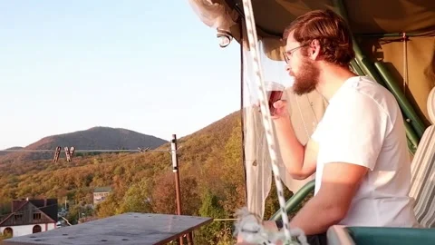 Drinking tea in the mountain Stock Footage 235886392