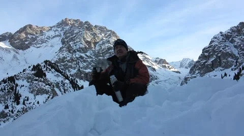 Drinking tea from a thermos Stock Footage 59679526