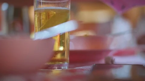 Drinking Thai whiskey mixed with soda water and ice Stock Footage 99325703