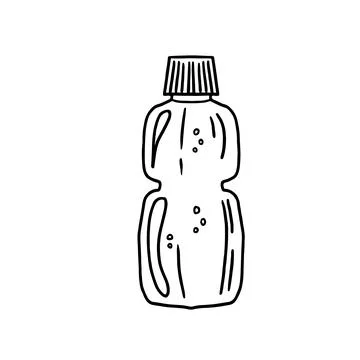 Drinking water bottle. Cartoon vector and illustration, black and white, hand Stock Illustration