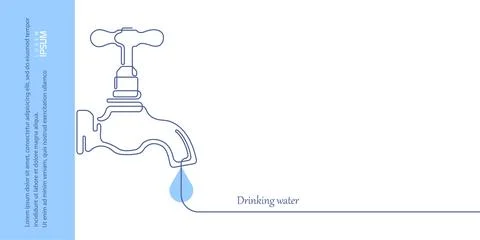 Drinking water concept. Flowing aqua. Plumbing. Continuous line drawing. Stock Illustration