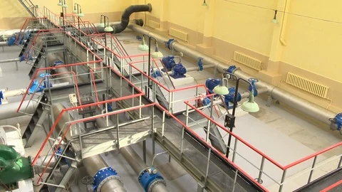 Drinking water treatment using ultrafiltration in water plant. Panorama shot Stock-Footage 107095691