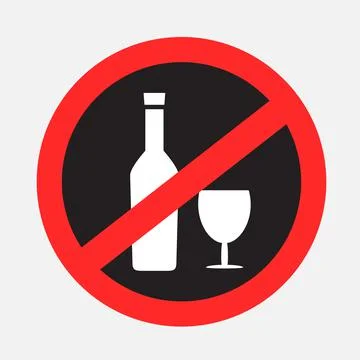 Drinking wine alcoholic drinks forbidden sign Stock Illustration