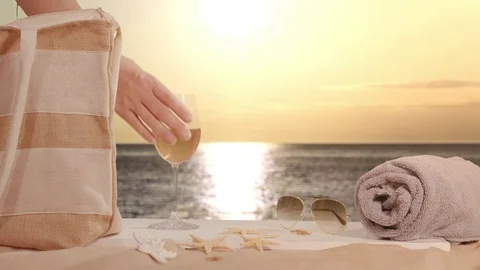 Drinking Wine at Beach Scene Stock Footage 82279702