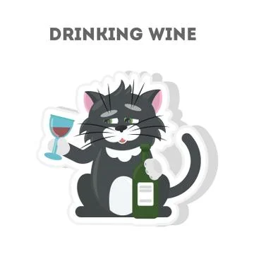 Drinking wine cat. Stock Illustration