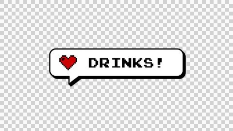 DRINKS! 8-bits pixel art neubrutalism style comment balloon icon. Stock Illustration