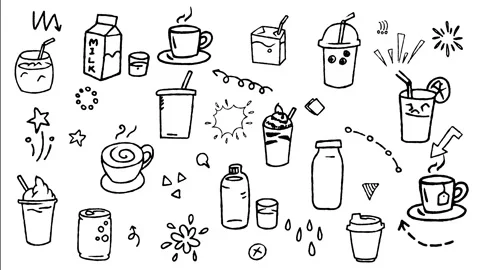 Drinks and Beverages Doodle Motion Graphic Background Stock Footage 344308283