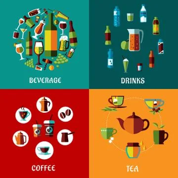 Drinks and beverages flat compositions Stock Illustration