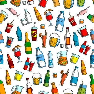 Drinks and bottles seamless background Stock Illustration