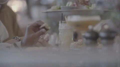 Drinks and elegant food on table in restaurant Stock Footage 201470206