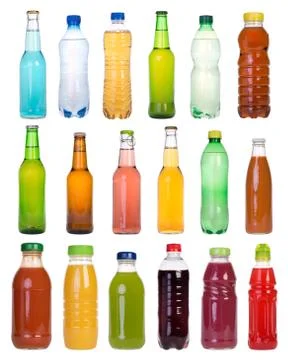 Drinks in bottles isolated on white background Stock Photos