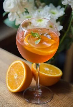 Drinks in the cafe as a background. Stock Photos