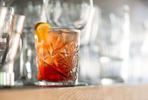 Drinks in the cafe as a background. Stock Photos