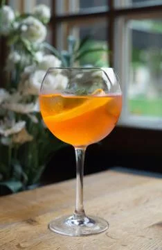 Drinks in the cafe as a background. Stock Photos