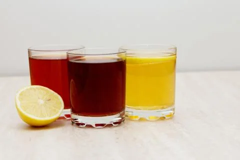 Drinks of different colours Stock Photos