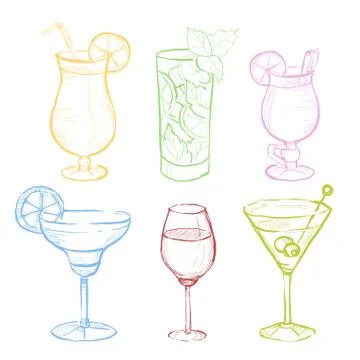 Drinks Doodle Set. Handdrawn Vector Illustration Stock Illustration