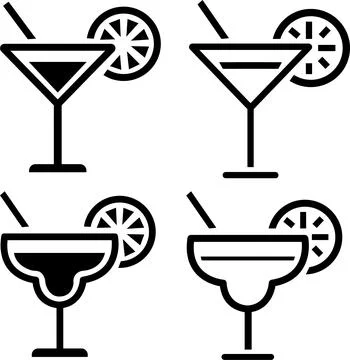 Drinks glass vector icon set. Margarita cocktail icon collection. Cocktail .. Stock Illustration