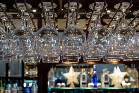 Drinks glasses in a bar ready to use Foto stock