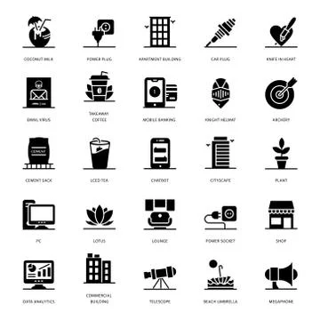 Drinks Glyph Icons Pack Stock Illustration