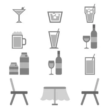 Drinks icons in restaurant on white background Stock Illustration