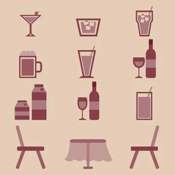 Drinks icons set in restaurant Stock Illustration