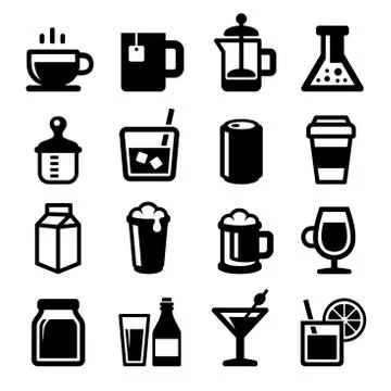 Drinks Icons Set on White Background. Vector Illustrazione stock