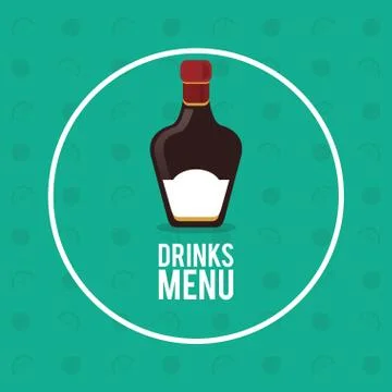 Drinks menu bottle whiskey circle fruit background Stock Illustration