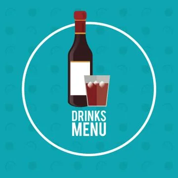 Drinks menu bottle whiskey circle fruit background Stock Illustration