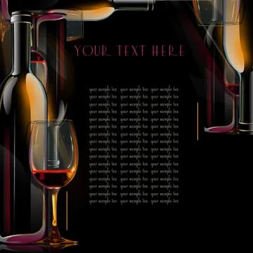 Drinks menu. illustrated wine bottle, cup and Stock Illustration