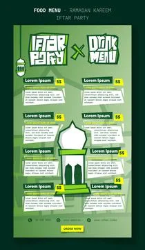 Drinks menu for ramadan iftar party with cartoon lantern and typography desig Illustrazione stock