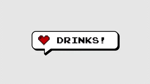 DRINKS! neubrutalism 8-bits pixel art comment balloon with alpha. Stock Footage 316773973