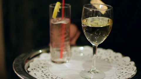 Drinks On Serving Tray Stock Footage 35824879