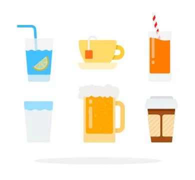 Drinks set vector flat material design isolated object on white background. Illustrazione stock