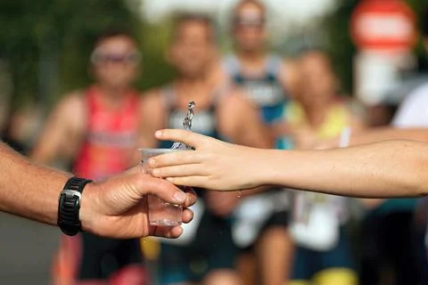 Drinks station at a marathon Stock Photos