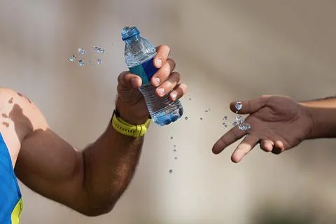 Drinks station at a running marathon Stock Photos