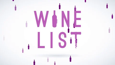 Drinks with text wine list written with trendy formal offset with a corkscrew Stock Footage 129642438