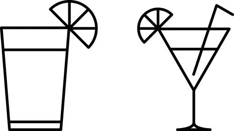 Drinks thin line icons set. Beverages and smoothies icon set. Water, cocktails Stock Illustration