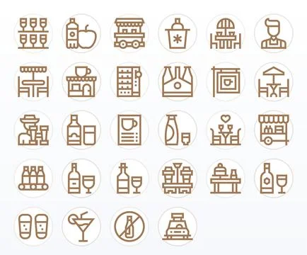 Drinks Vector Icon Library with 28 Bold Line 64x64 Pixel Optimized Designs 스톡 일러스트