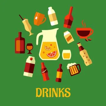 Drinks vector illustration of assorted beverages Stock Illustration