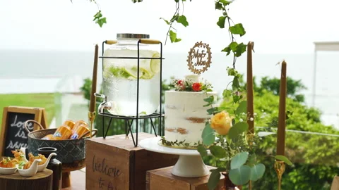 Drinks for wedding guests. Stock Footage 156400808