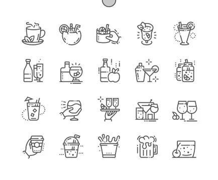 Drinks Well-crafted Pixel Perfect Vector Thin Line Icons 30 2x Grid for Web Stock Illustration