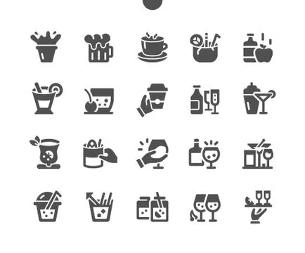 Drinks Well-crafted Pixel Perfect Vector Solid Icons Stock Illustration