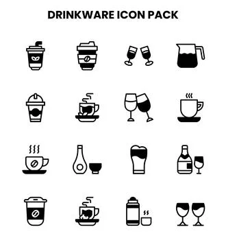 Drinkware DuoTone Set Icons Pack Stock Illustration